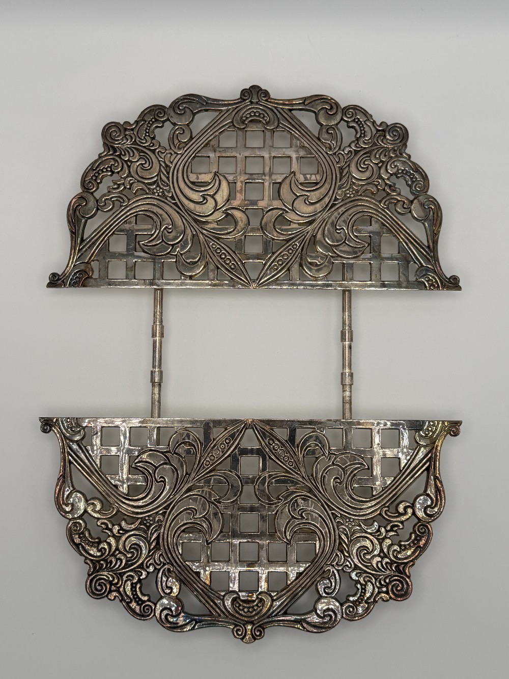 Vintage Godinger Expandable Trivet 1993 - Silver Plated Ornate Victorian Scroll 8.5 Inches to 11 Inches