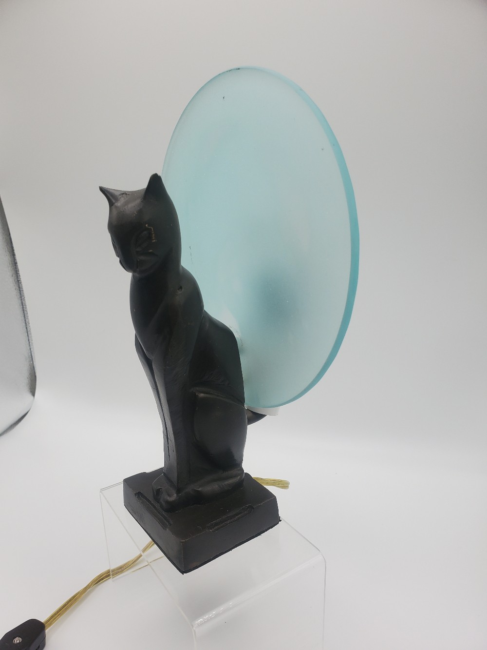 1920's Art Deco Bronze Cat/Moon Lamp