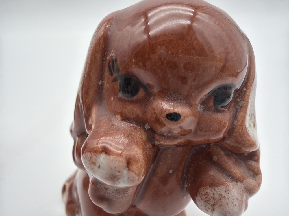 Vintage Brown Drip Glaze Puppy Dog Salt & Pepper Shakers