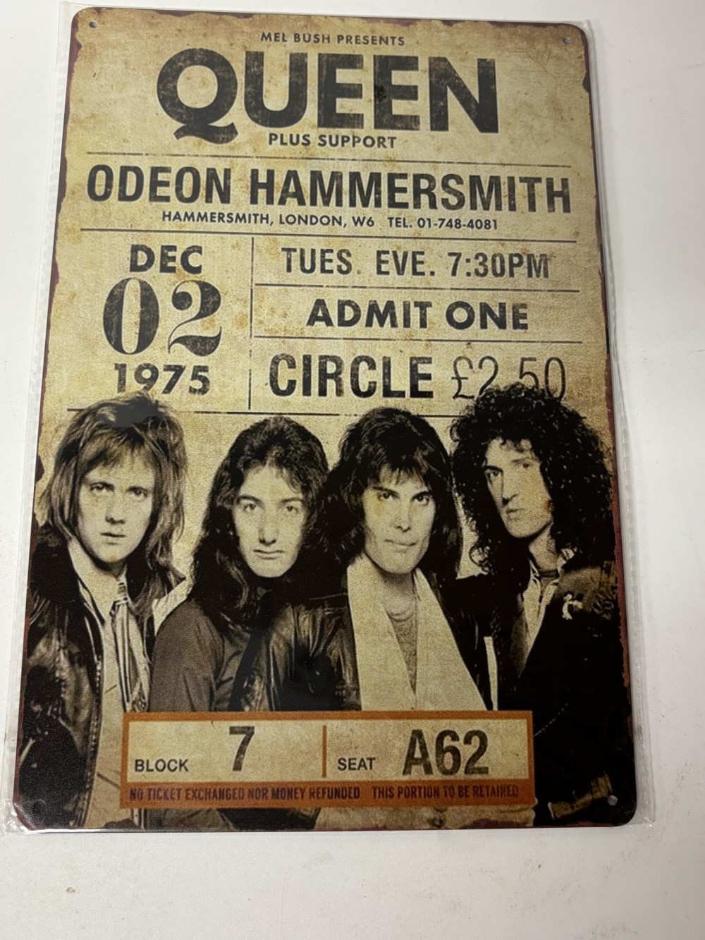 Queen Metal Sign Queen's performance at the Hammersmith Metal asign Odeon in London on December 2, 1975