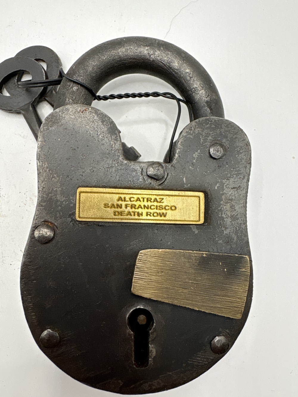 Iron Pad Lock with Brass Tag - Alcatraz Death Row ~4 inch x 2.5 inch