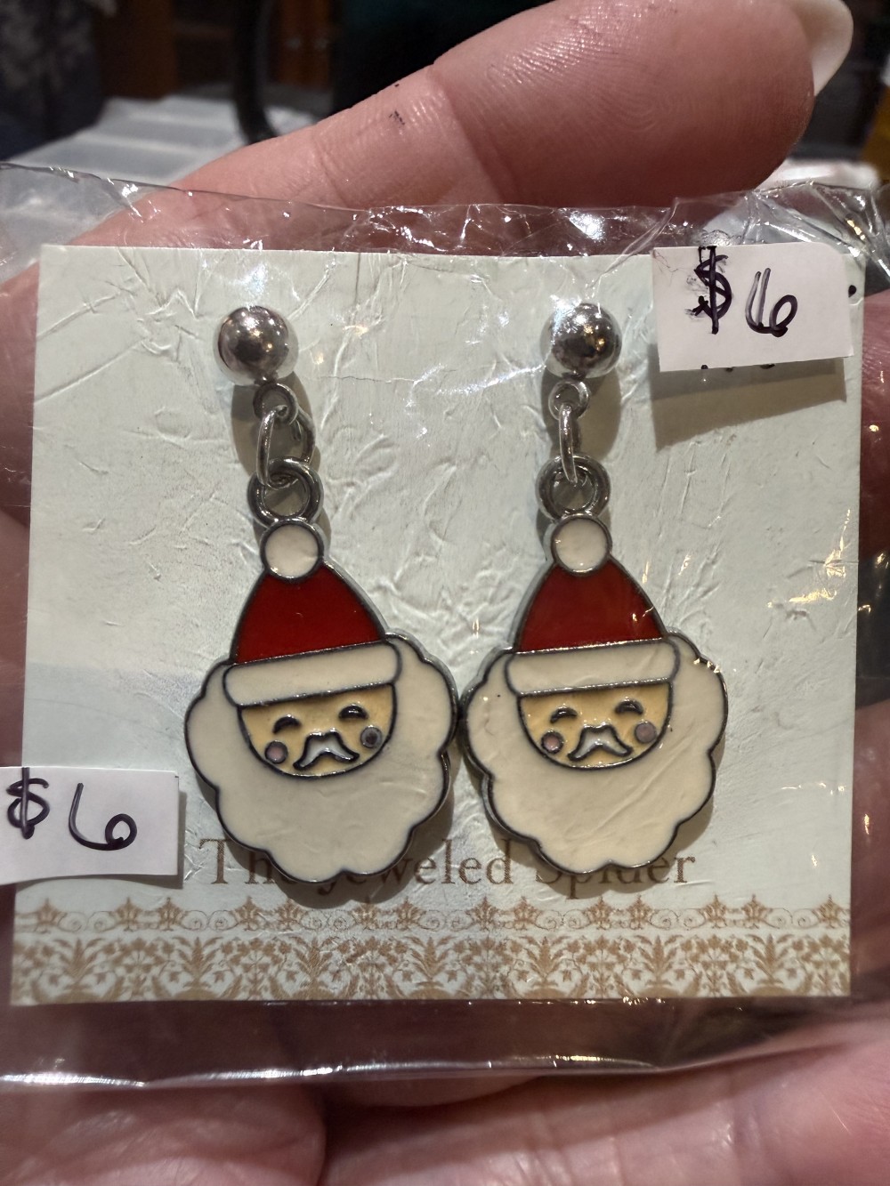 Stud Earrings - Santa Faces, St. Nick, Santa Claus, Father Christmas, Saint Nick, St. Nicholas in Silver and Enamel