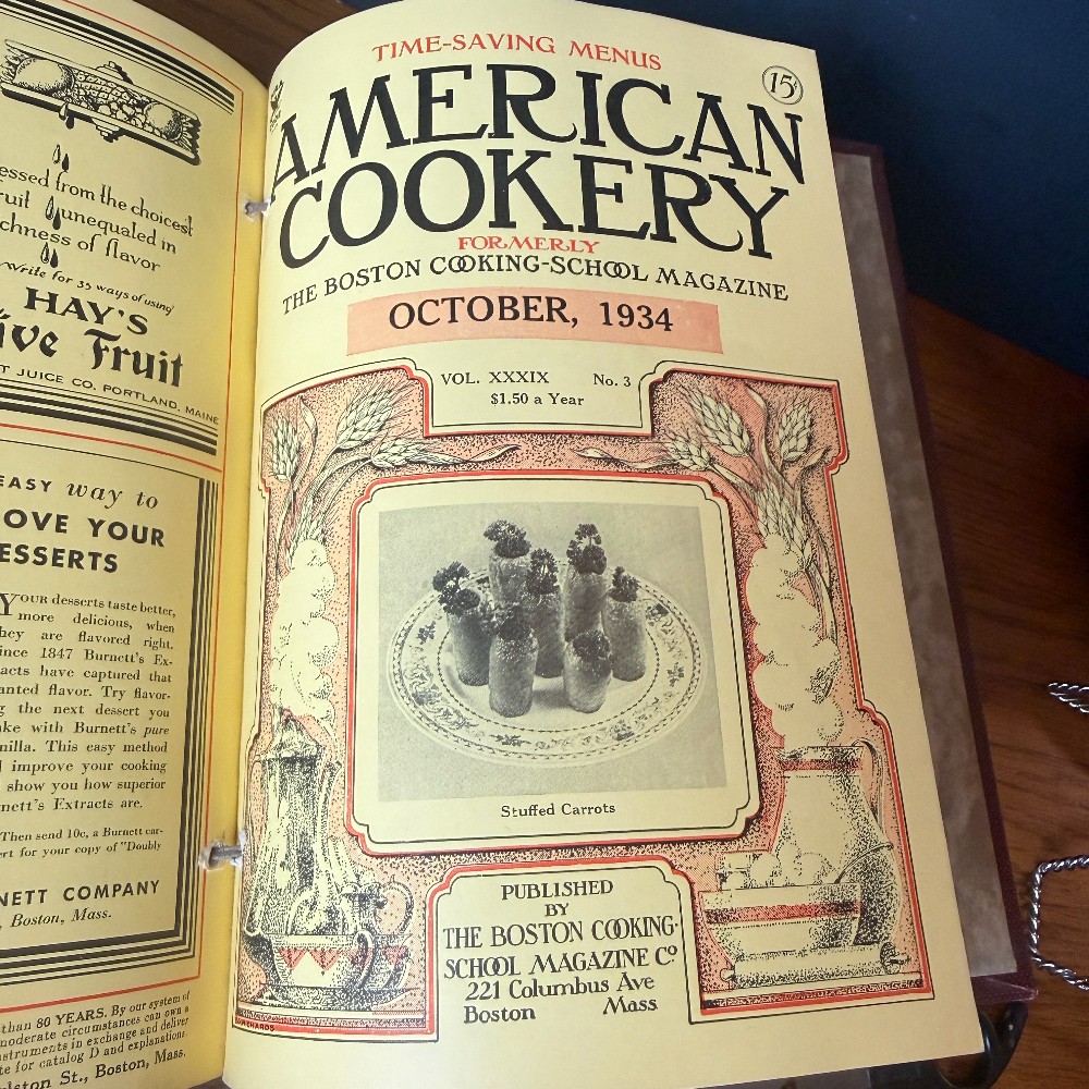 Bound American Cookery Magazine 1933–1935 Burgundy Cloth Kitchen Ephemera - DANA
