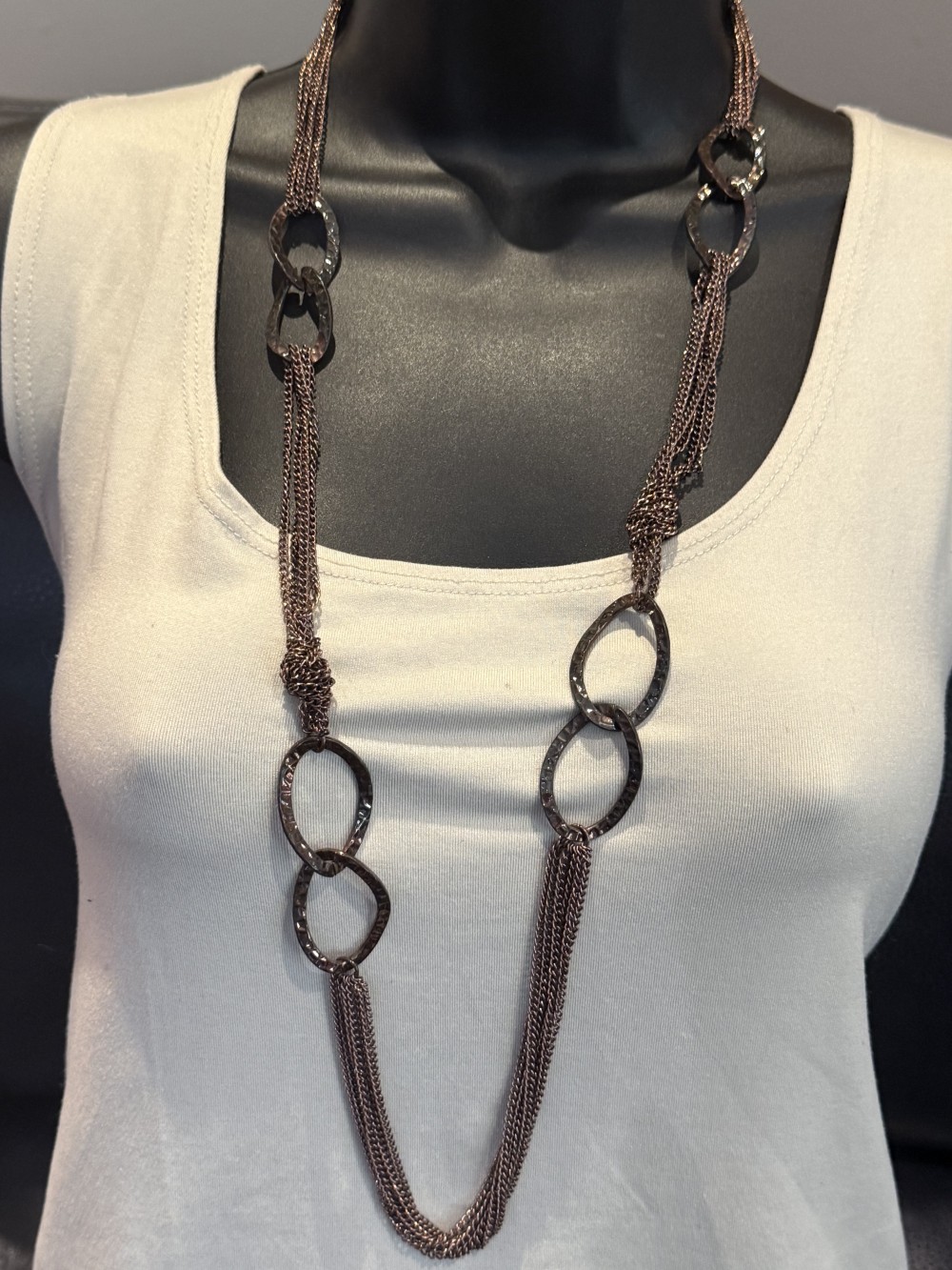 Necklace - Copper Toned Multiple Chain Strand and Loops Necklace
