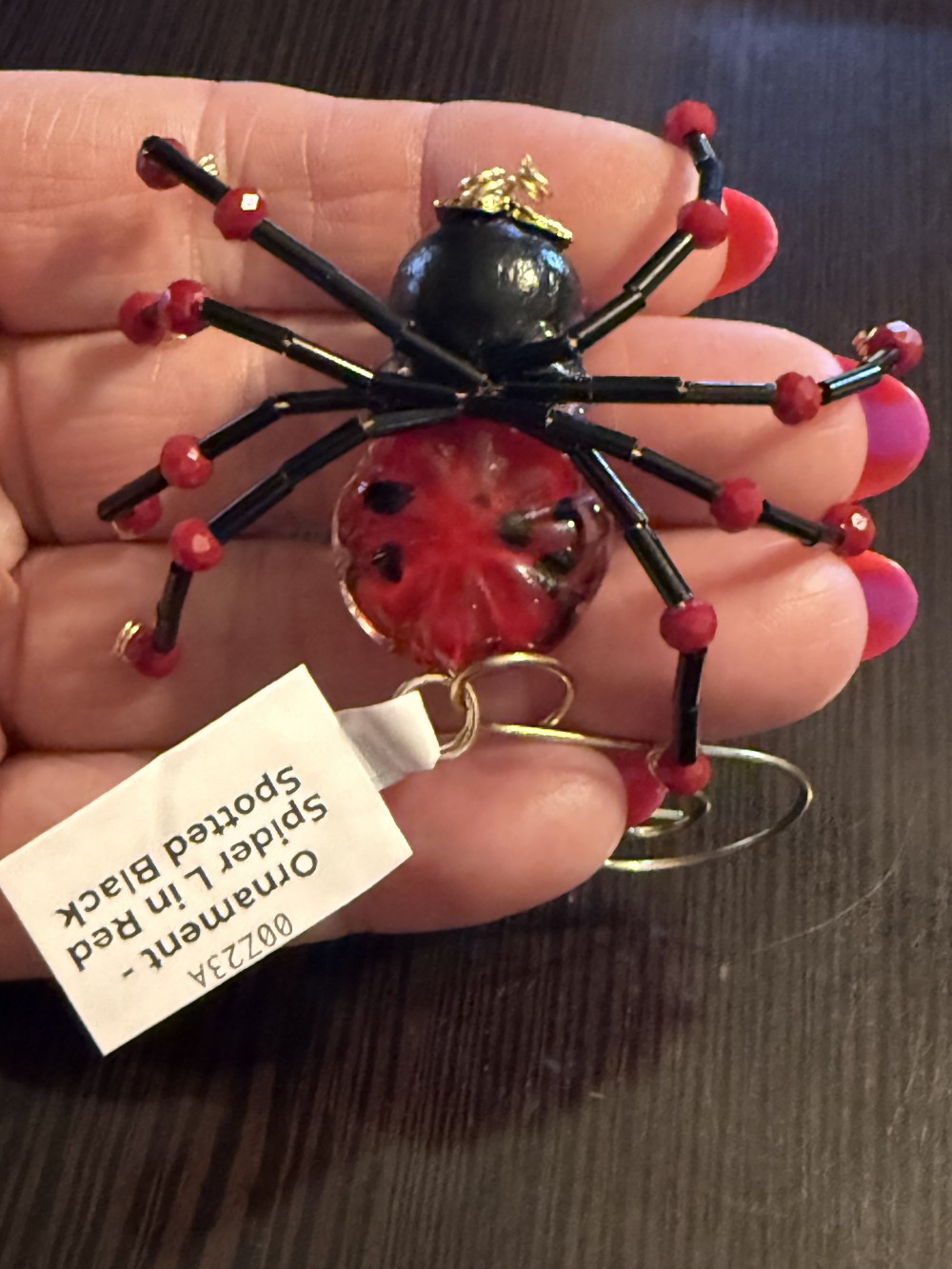Ornament - Spider L in Red Spotted Black