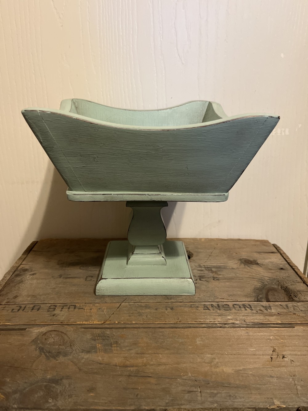 Upcycled Vtg wood pedestal bowl