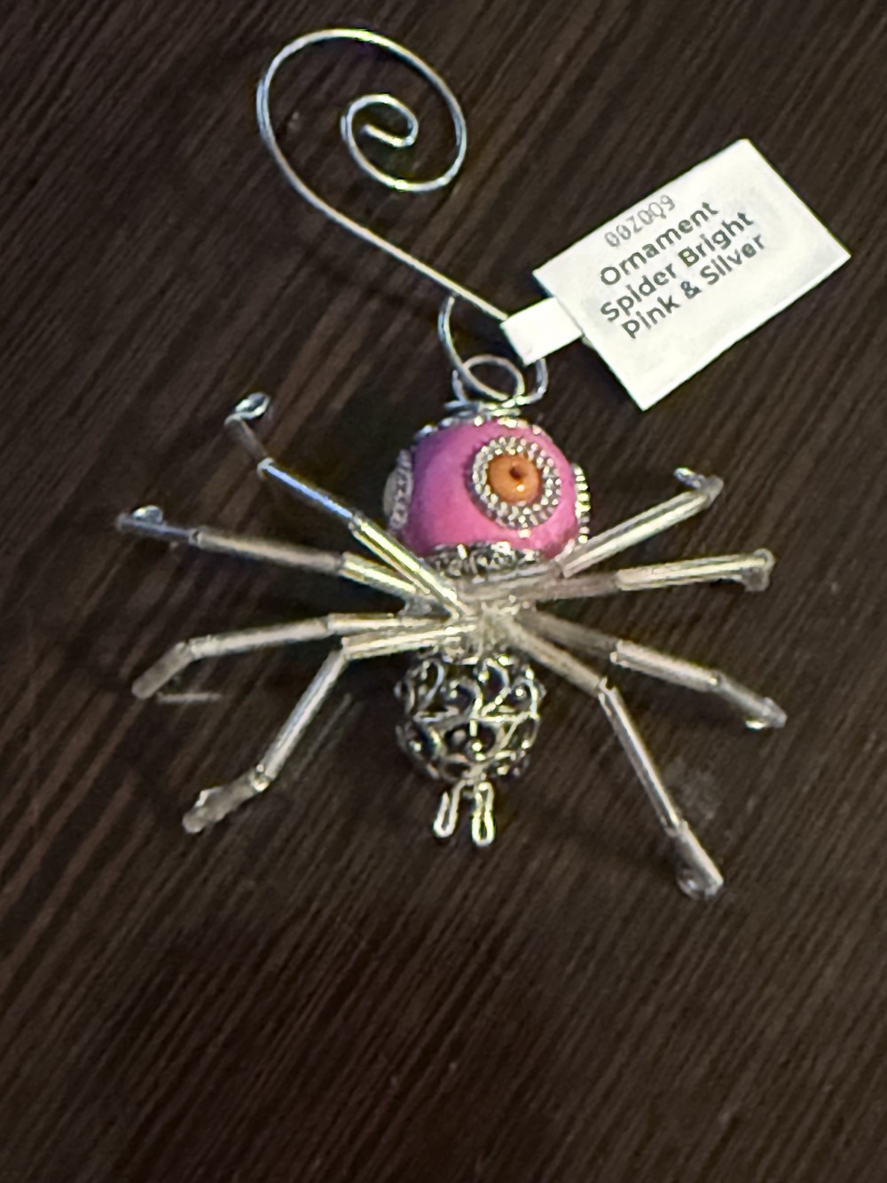 Ornament Spider Bright Pink & Silver