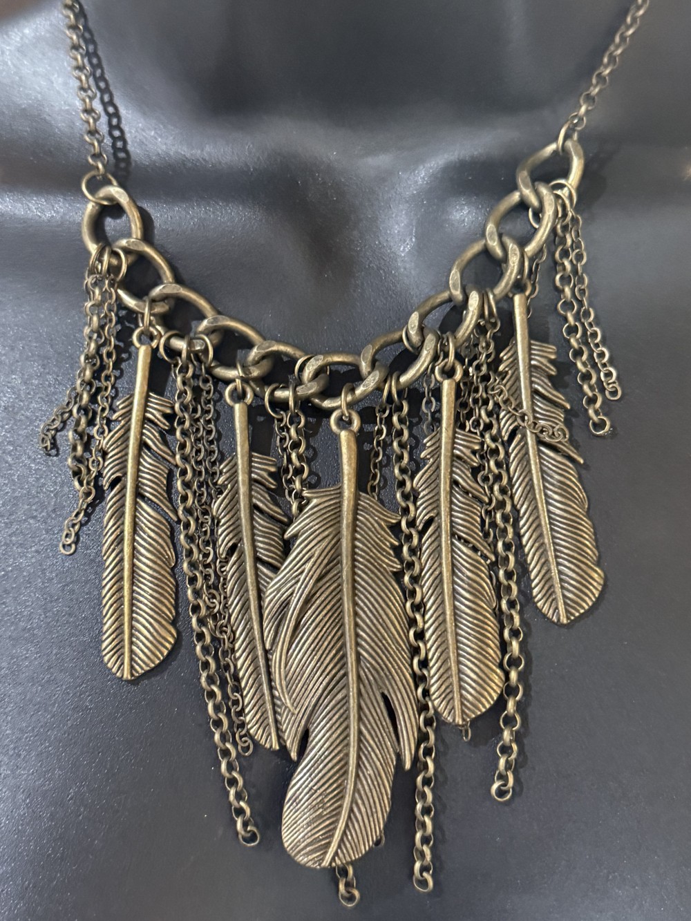 Necklace - Bronze Feathers and Chains