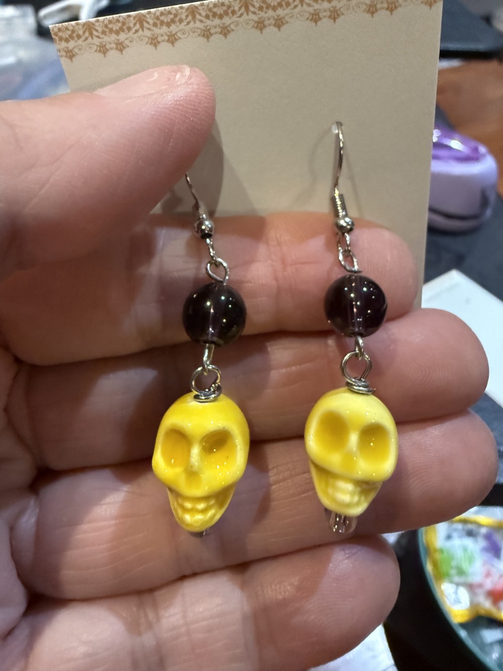 Earrings - Skull Ceramic with Bead