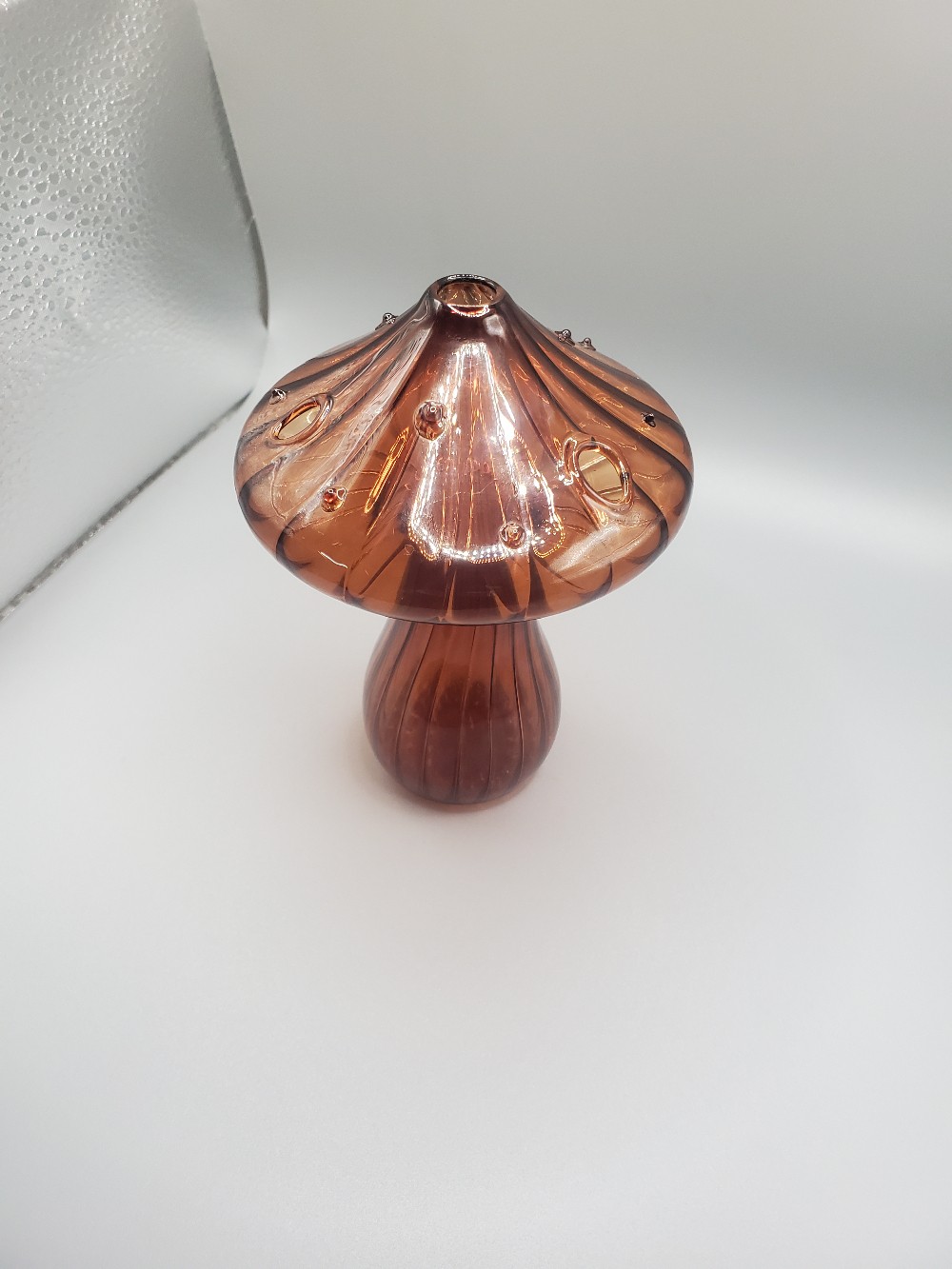 Brown Mushroom Flower Frog Art Glass