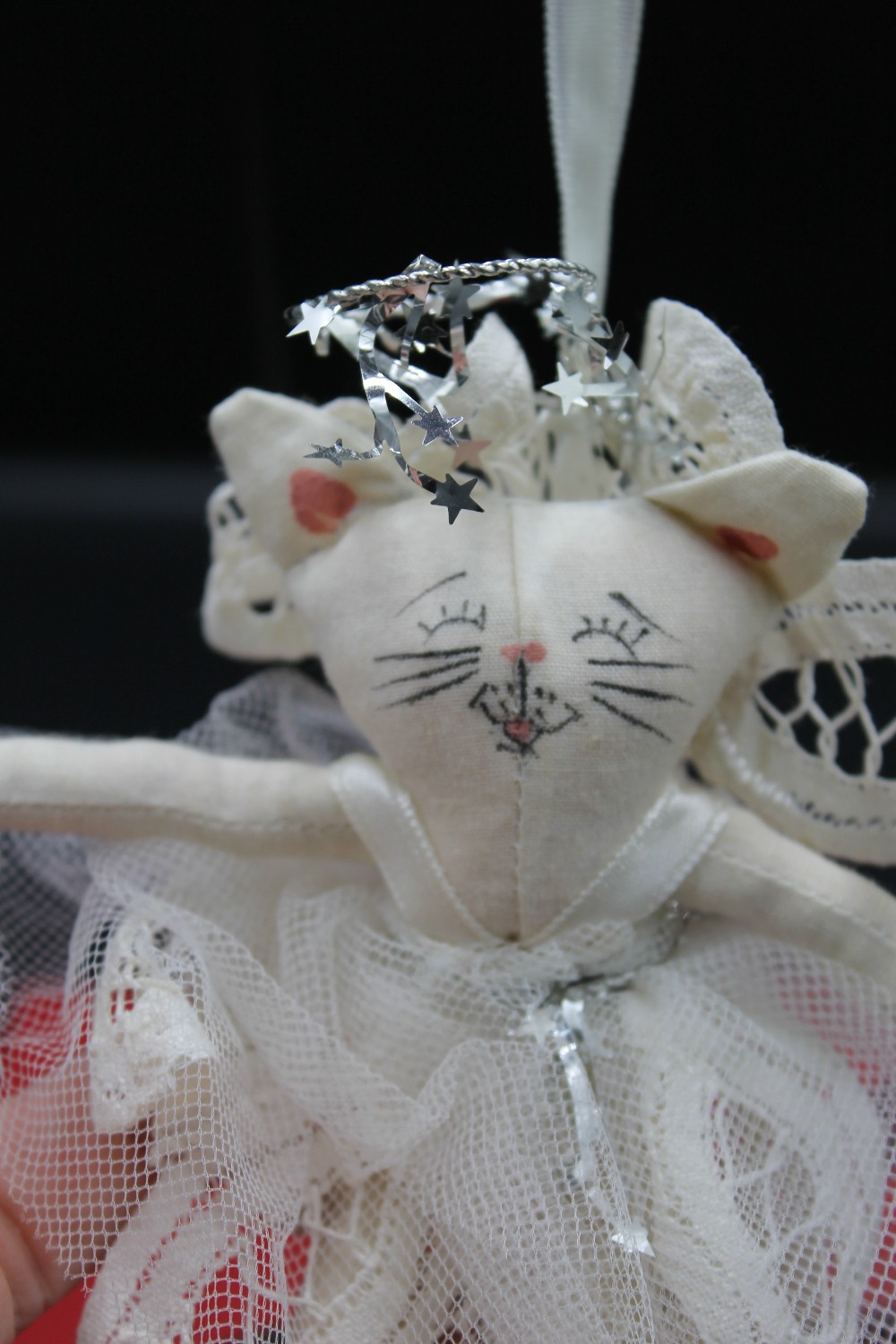 Vtg 1990s cloth car angel ornament, silver halo