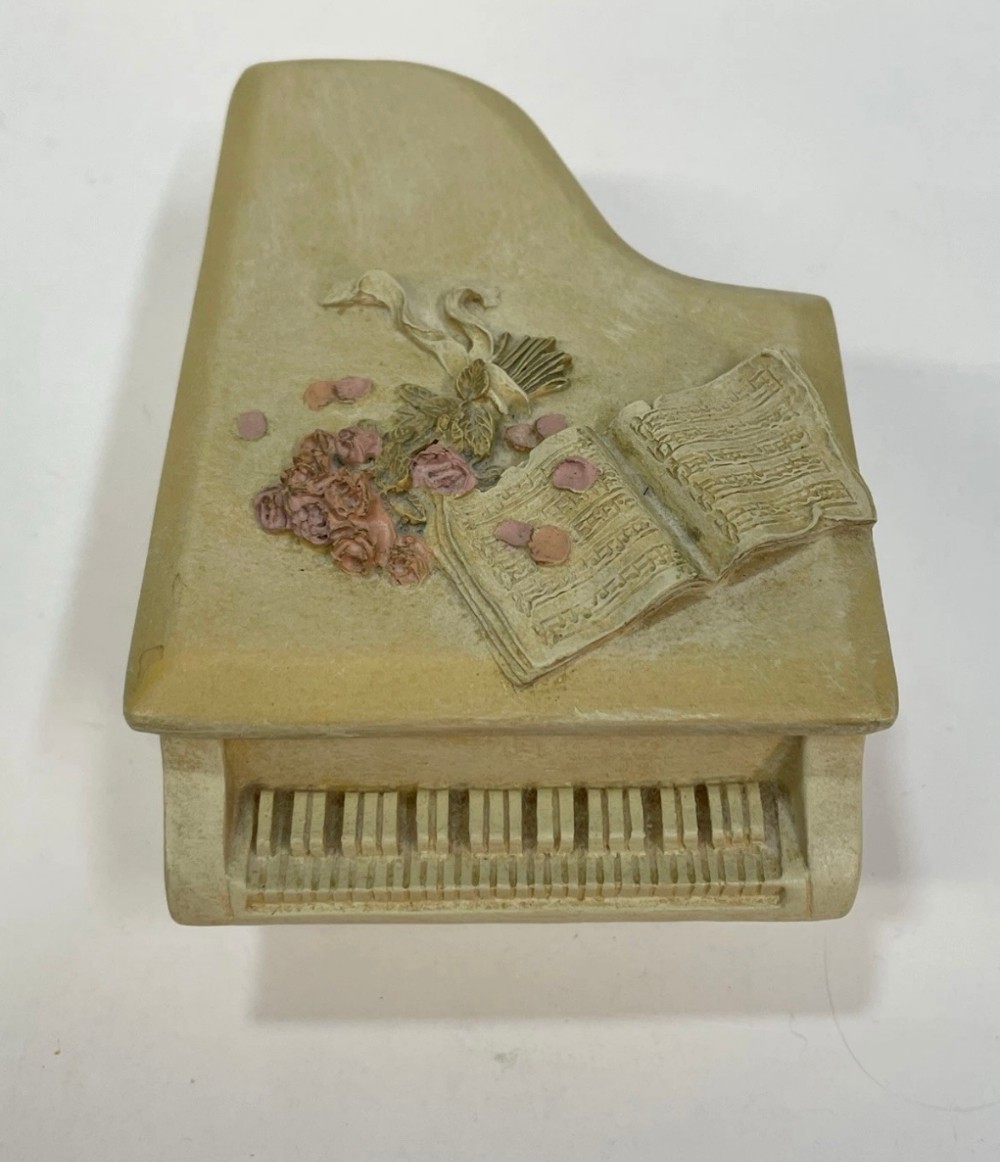 Trinket Box Grand Piano Resin with Lid & Framed Music Quote Jewelry Keepsake Gift Set Vintage