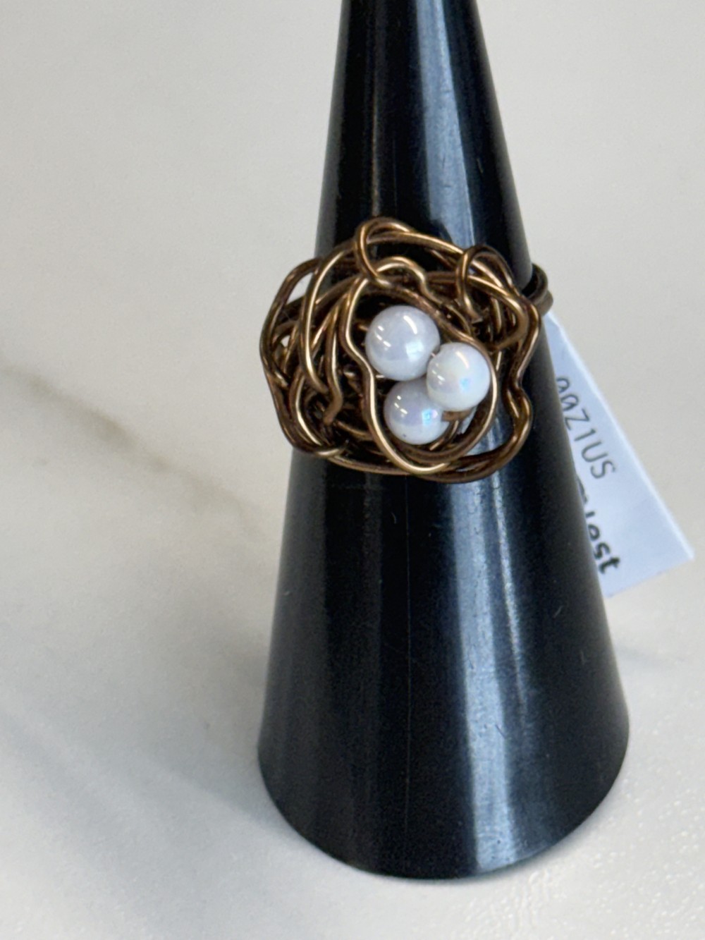 Ring - Bird Nest Brown Wire Wrapped Three White Eggs