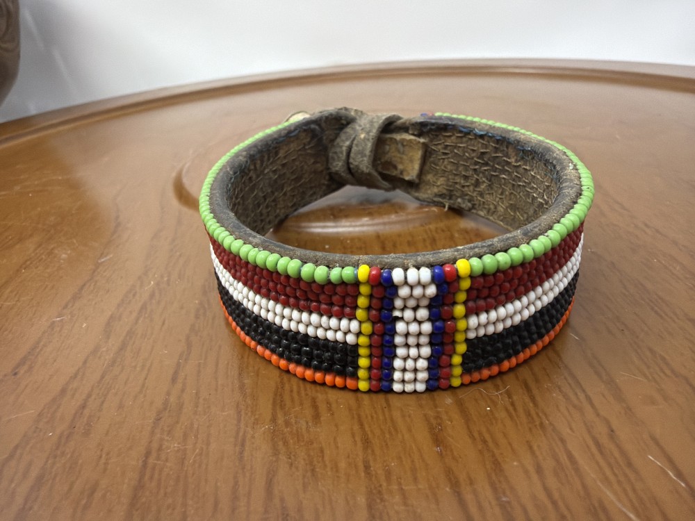Hand-Beaded Leather Bracelet