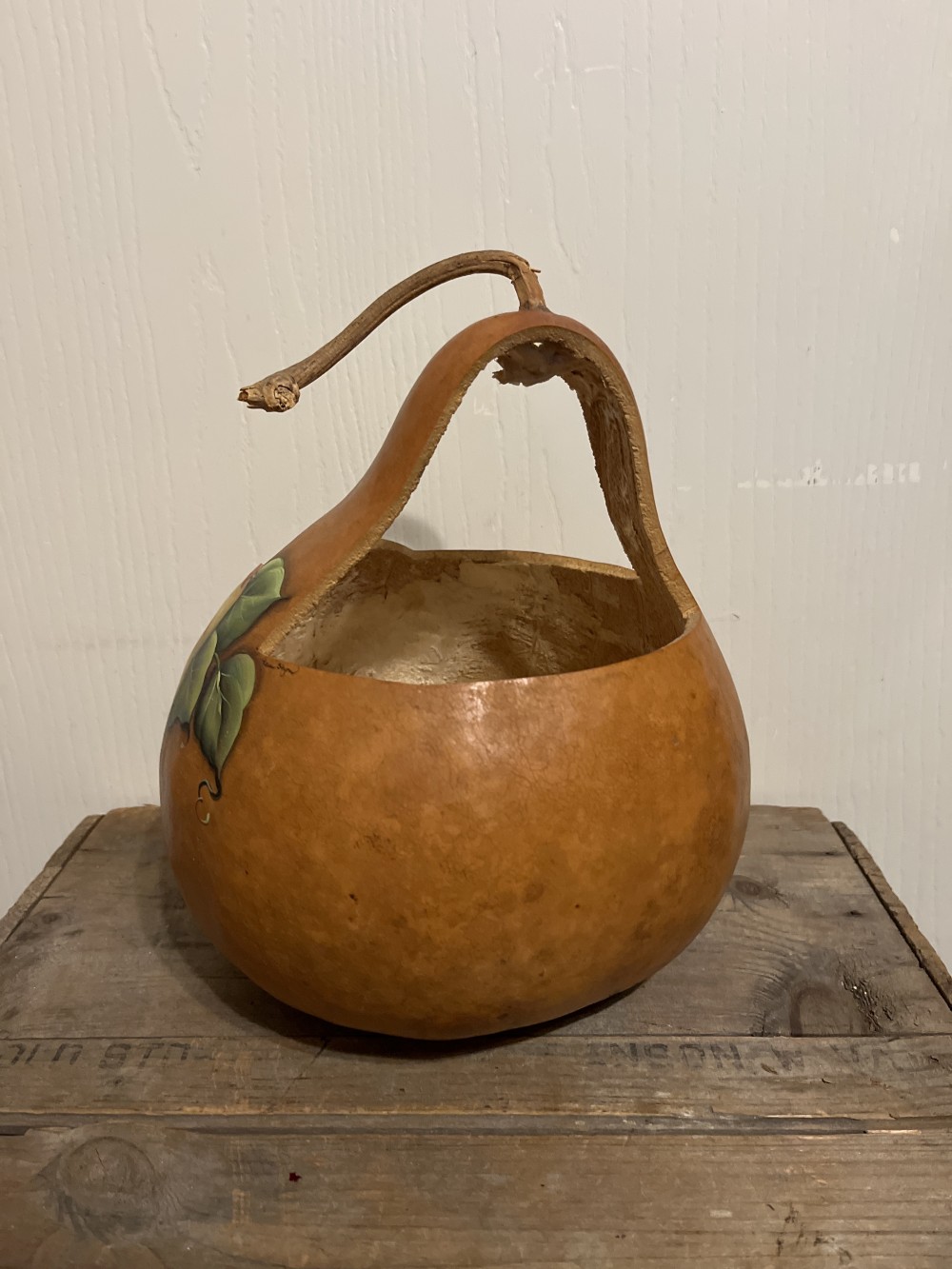 Vtg large folk art gourd basket