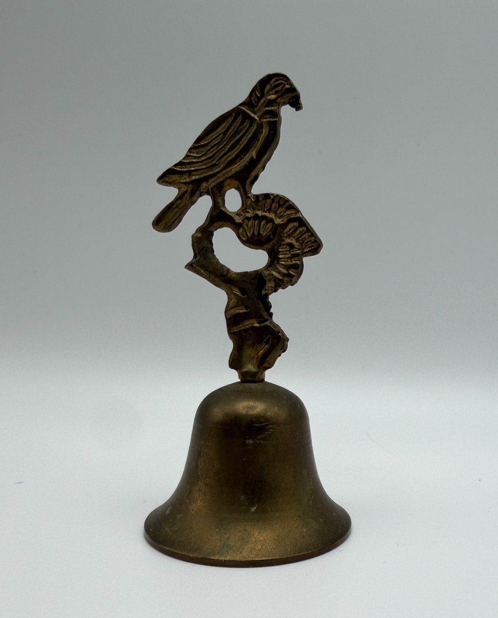 Vintage Solid Brass Miniature Bird on Branch Bell - Novelty Desk Dinner Bell