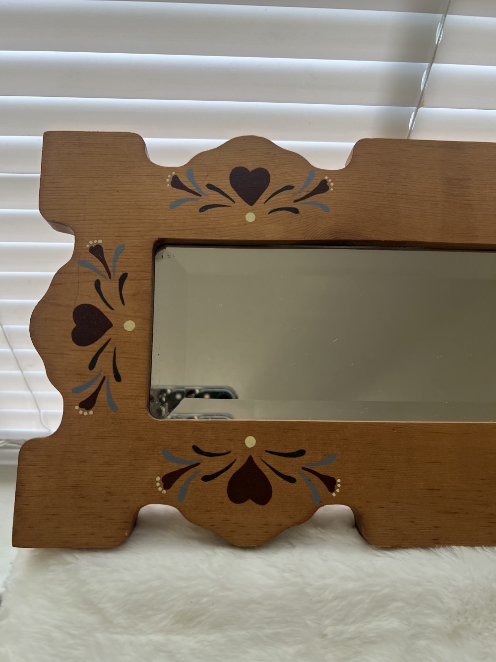 Vintage Wooden Wall Mirror with Folk Art Design