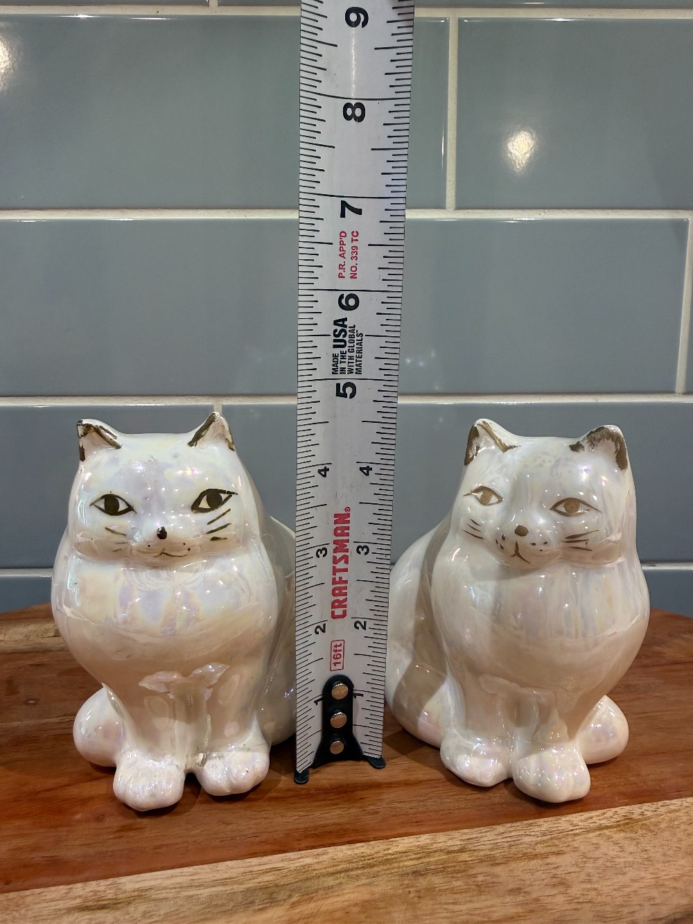 Vtg. Pair Opalescent Cat Figurines