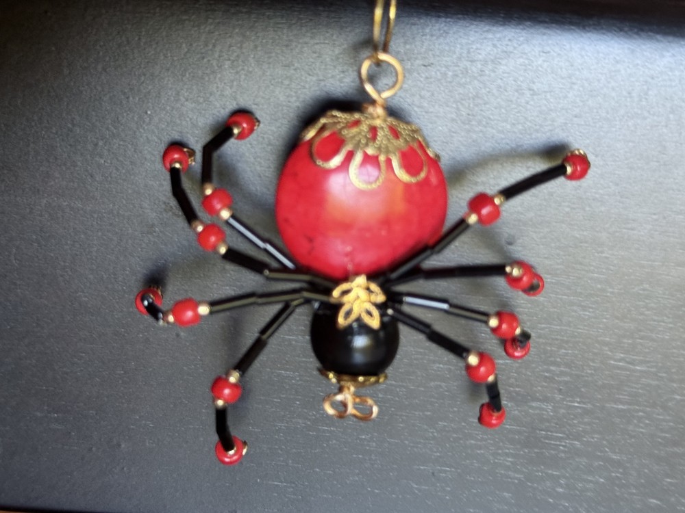 Ornament - Spider L Flat Red Black Gold