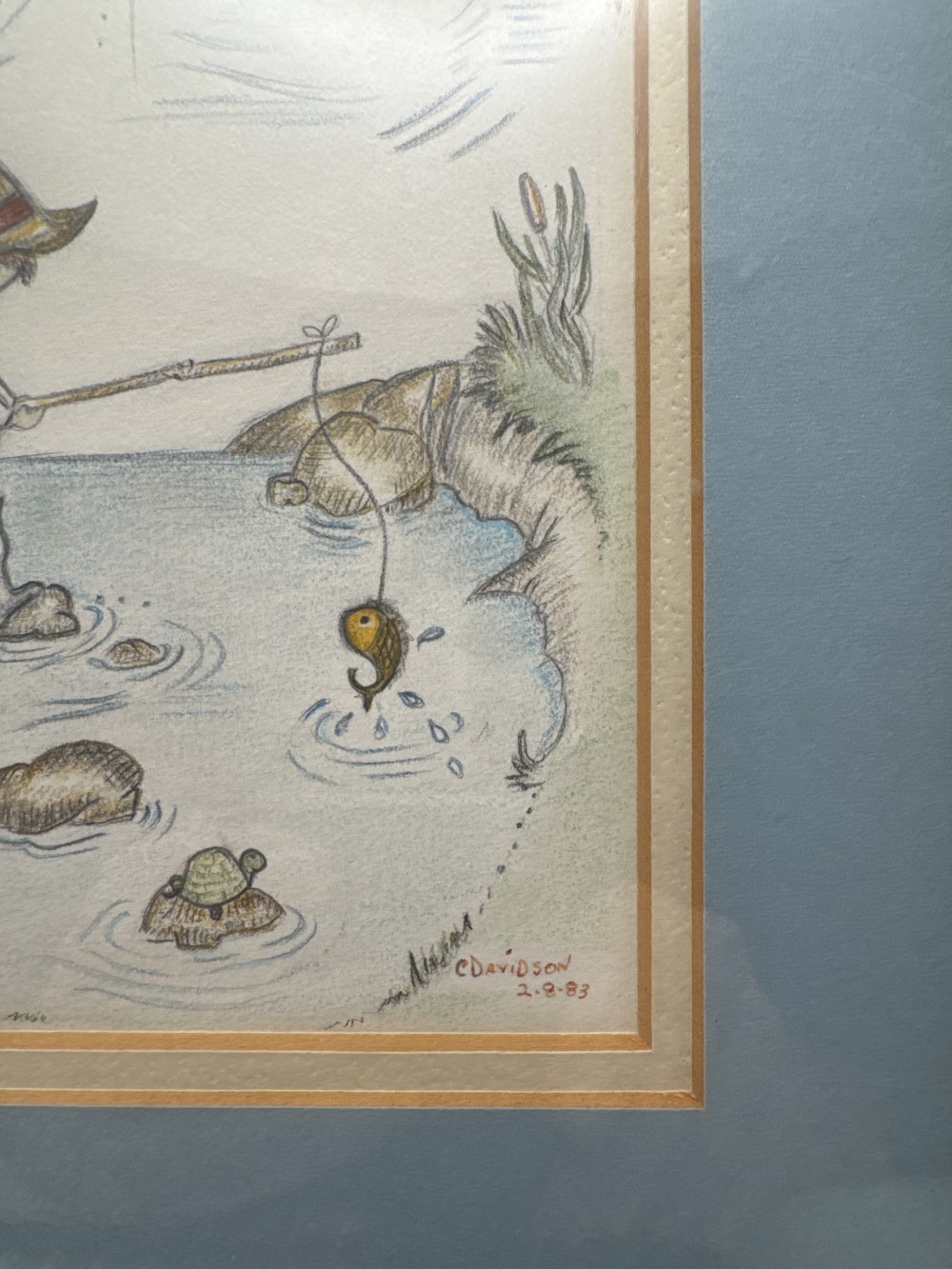 FRAMED ILLUSTRATION, CHILD FISHING