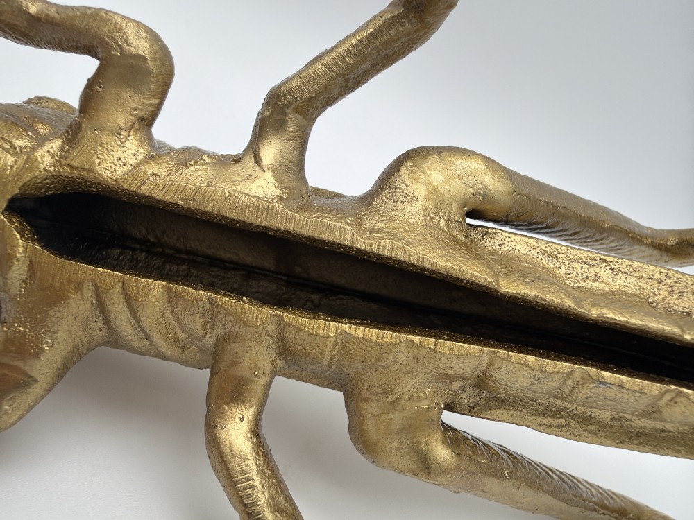 Large Cast Metal Grasshopper Sculpture Brass Tone