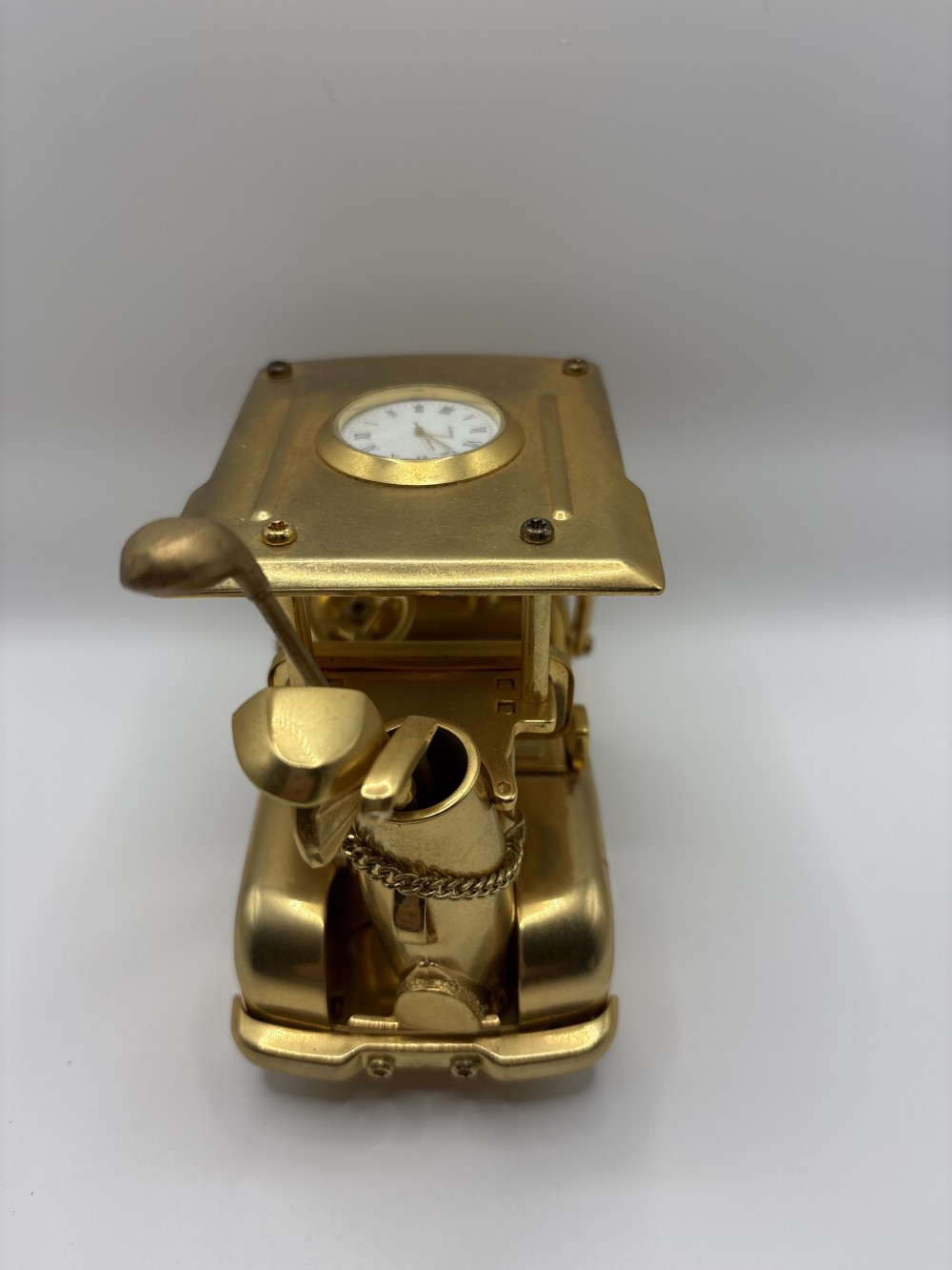 Gold Tone Golf Cart Clock ~5.5” L x 4.5” H x 3” D