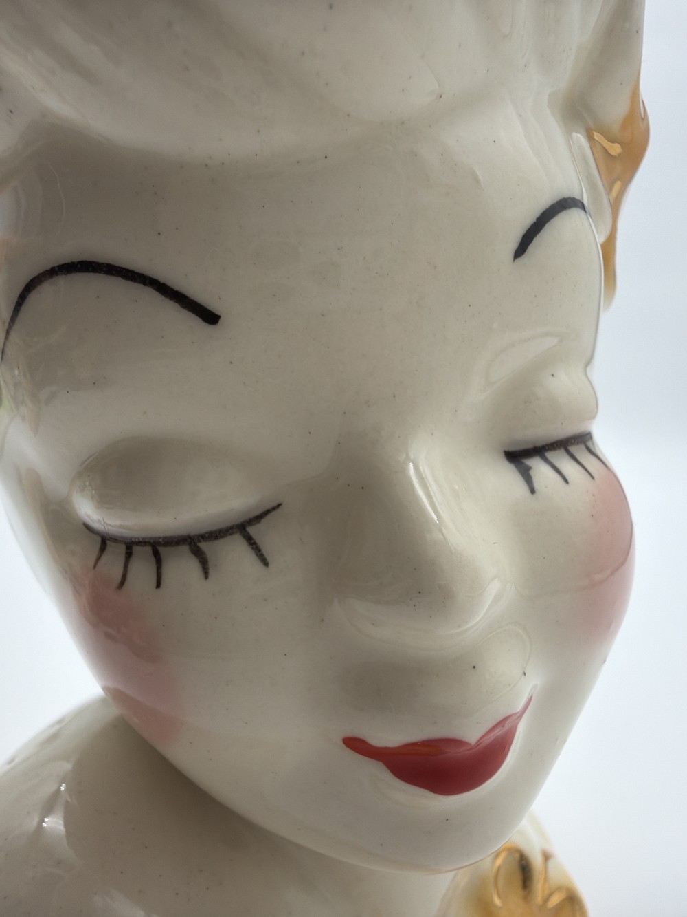 Vtg Gold Trim Lady Head Vase Japan
