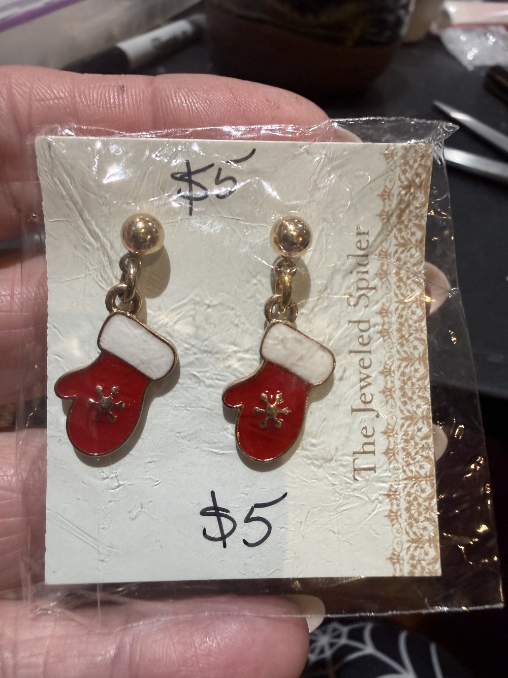 Stud Earrings - Winter Mittens in Gold and Enamel