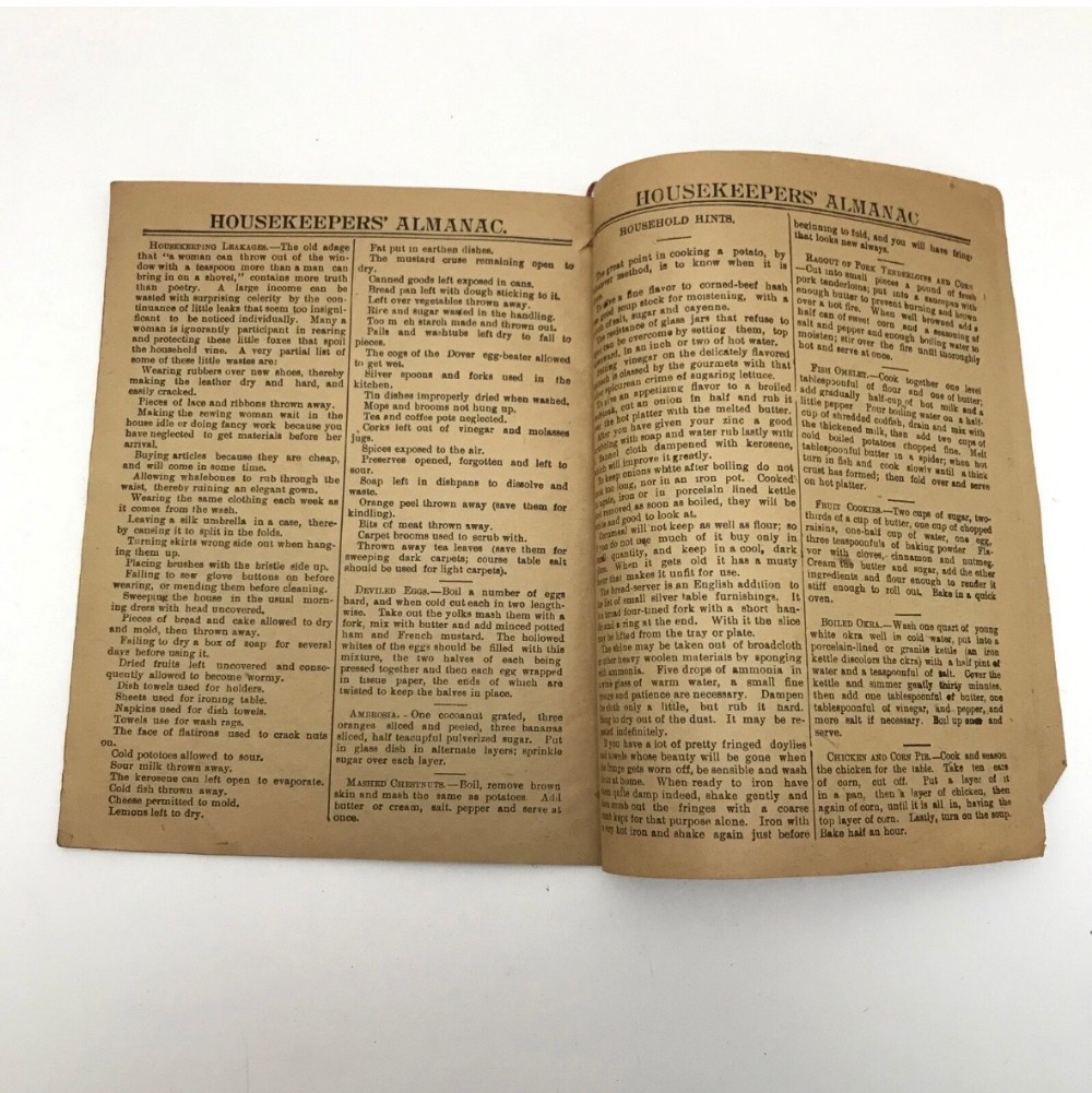 Antique Book Housekeeper's Almanac 1898 Wm H Grevemeyer Philadelphia PA Victorian Household Guide