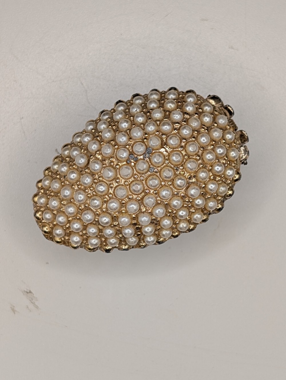 Vtg faux pearl egg trinket box
