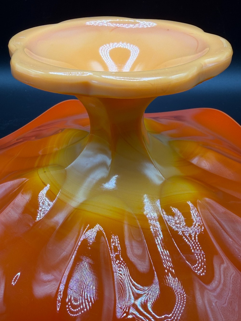 Vintage L.E. Smith Bittersweet Orange Glass Compote Bowl - MCM Simplicity Cadmium Glow