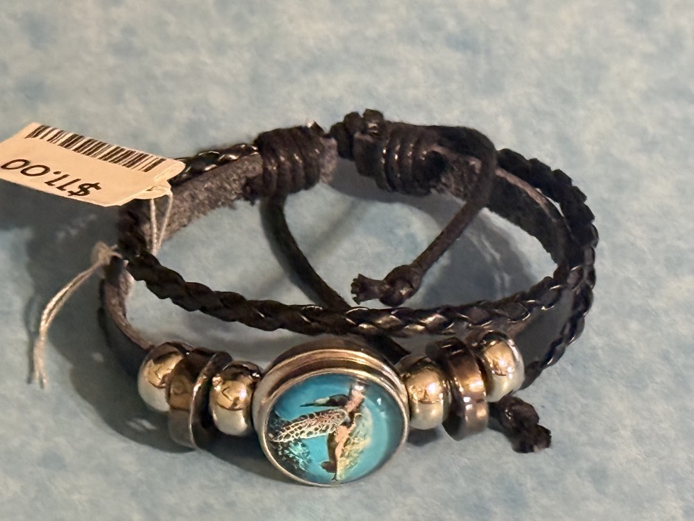 Bracelet-Genuine Leather black 3 strap Sea Turtle