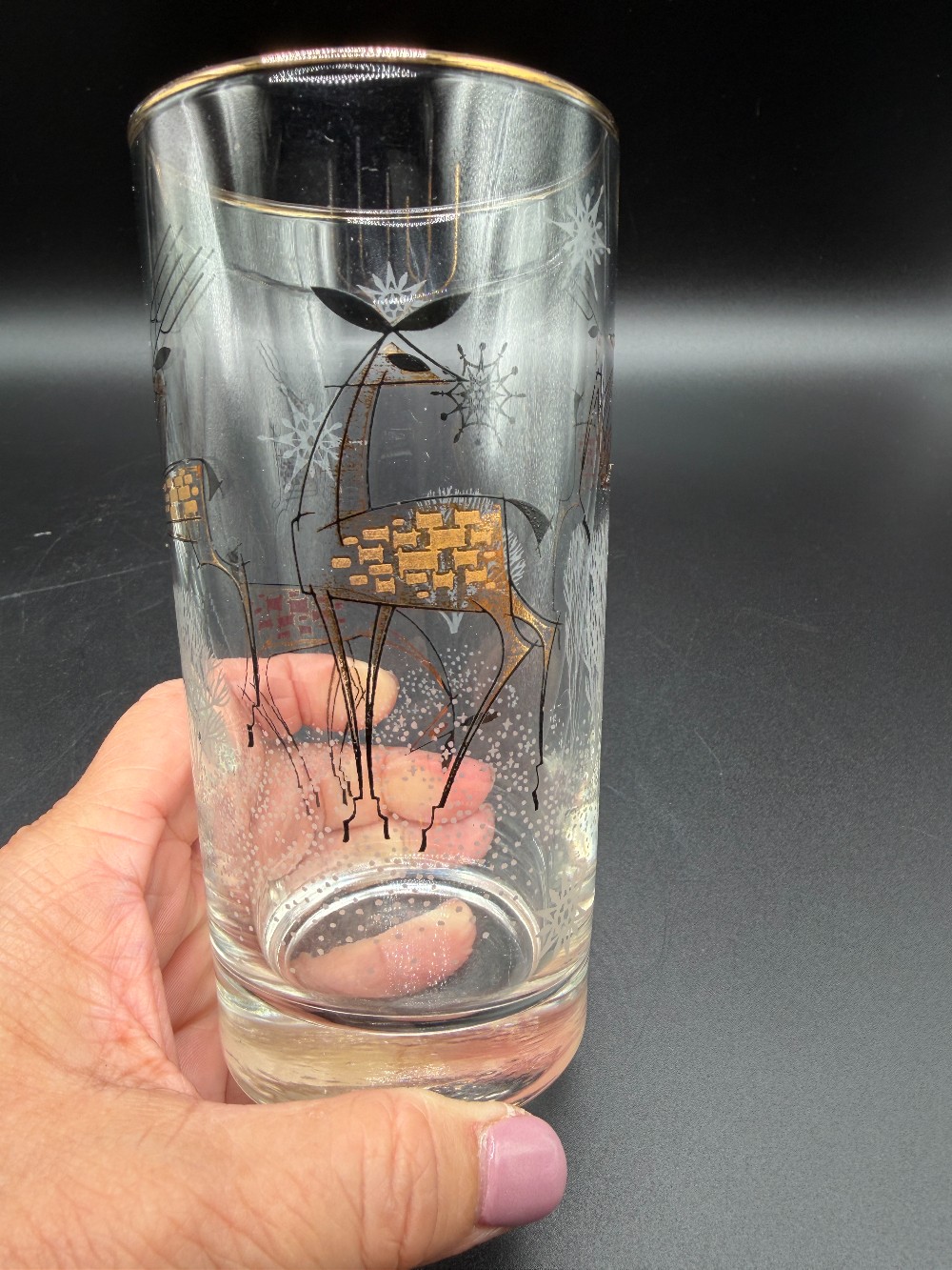 Vintage Mid-Century Libbey Atomic Gold Reindeer Highball Glasses - Set of 4