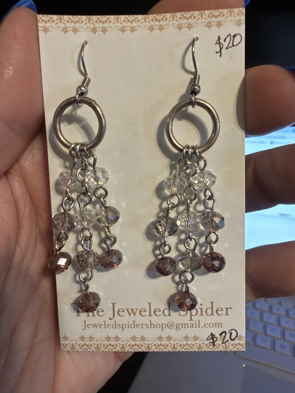 Earrings - Handmade Beaded Purple Three Strand