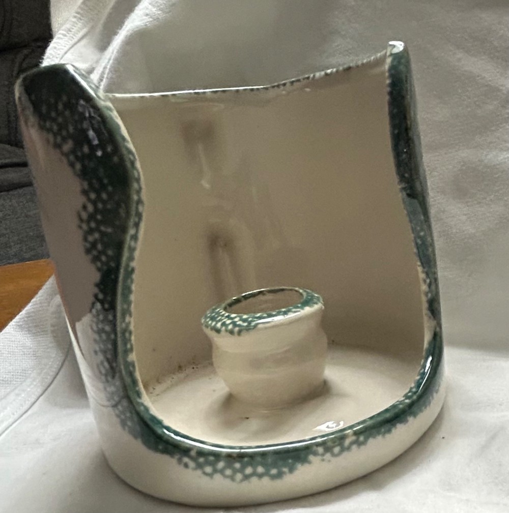 VTG Lamp Candle Holder - Christmas Wreath - Cream w/Green Border