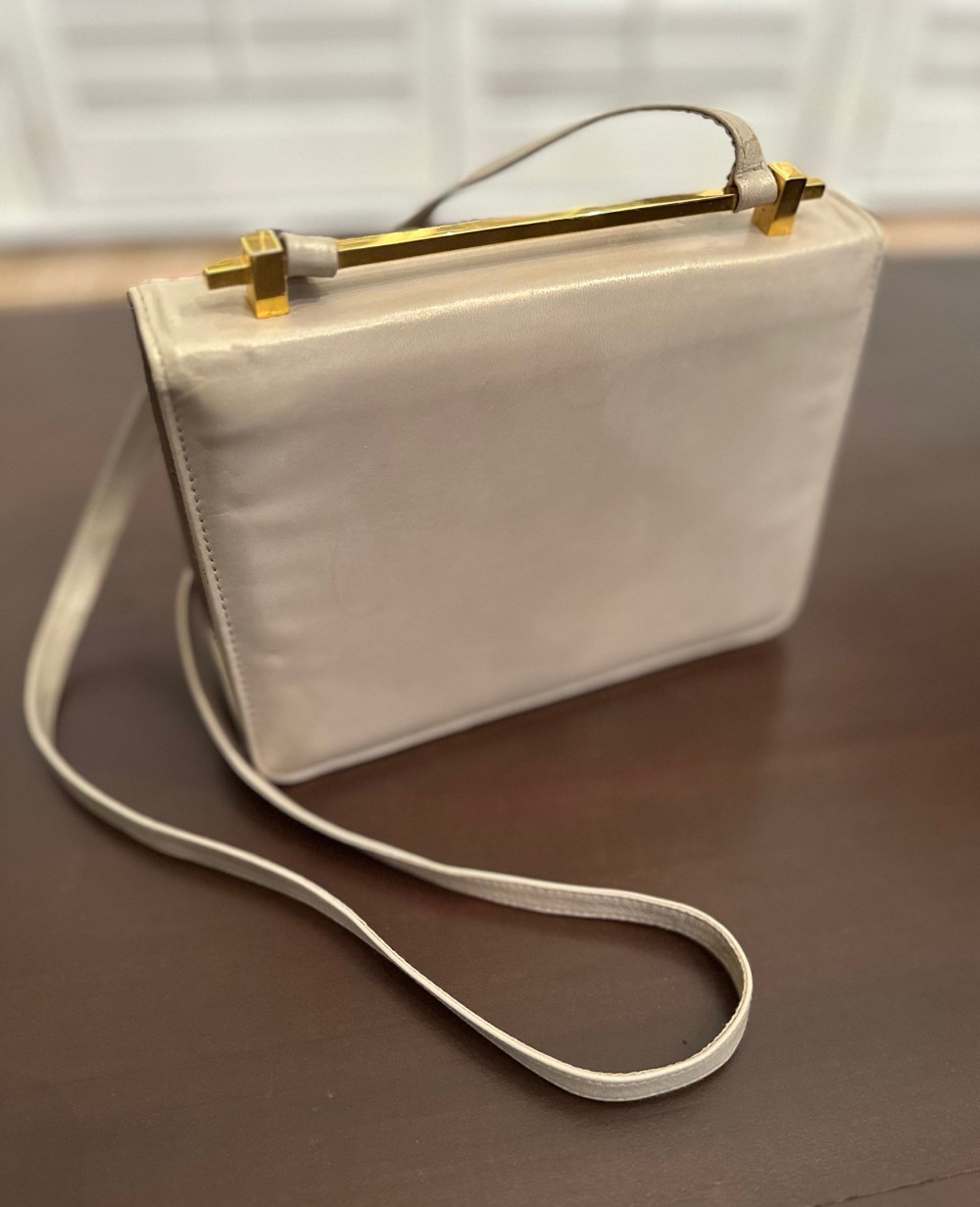Vint. Stuart Weitzman Purse/Shoulder Bag Polished Khaki Leather