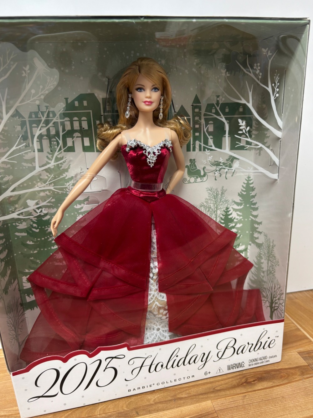 2015 Holiday Barbie Blonde Red Burgundy Gown Christmas Collector Doll Mattel CHR76 NIB