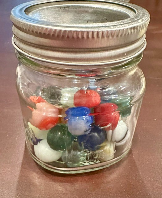 Vtg Glass Marbles in Jar 40 ct