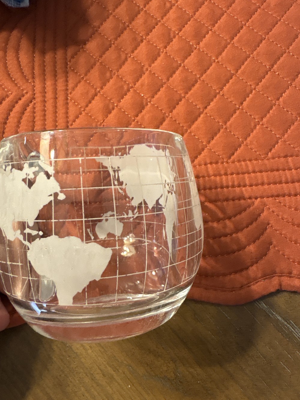 Nestle Etches Globe World Glass Mug VIntage 3 inch diameter