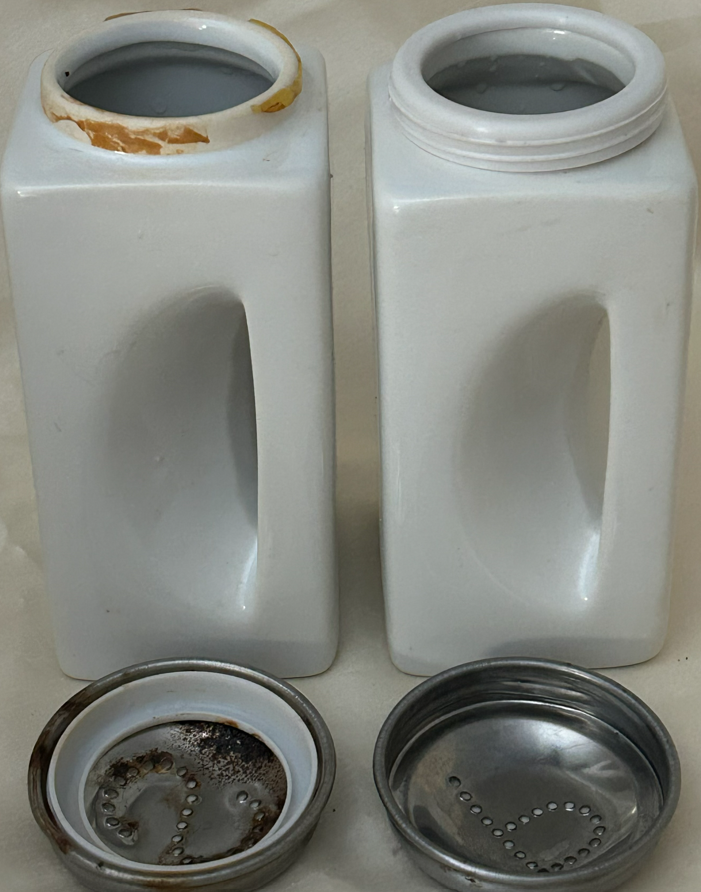 OGGI White Ceramic Salt & Pepper Shakers Set | Retro Square Range Top Diner Style | Modern Art Deco Kitchenware