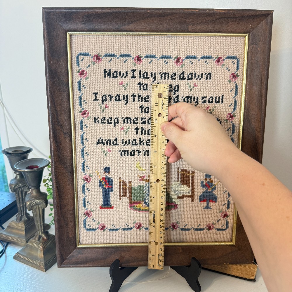 Framed Cross-Stitch Sampler – Bedtime Prayer