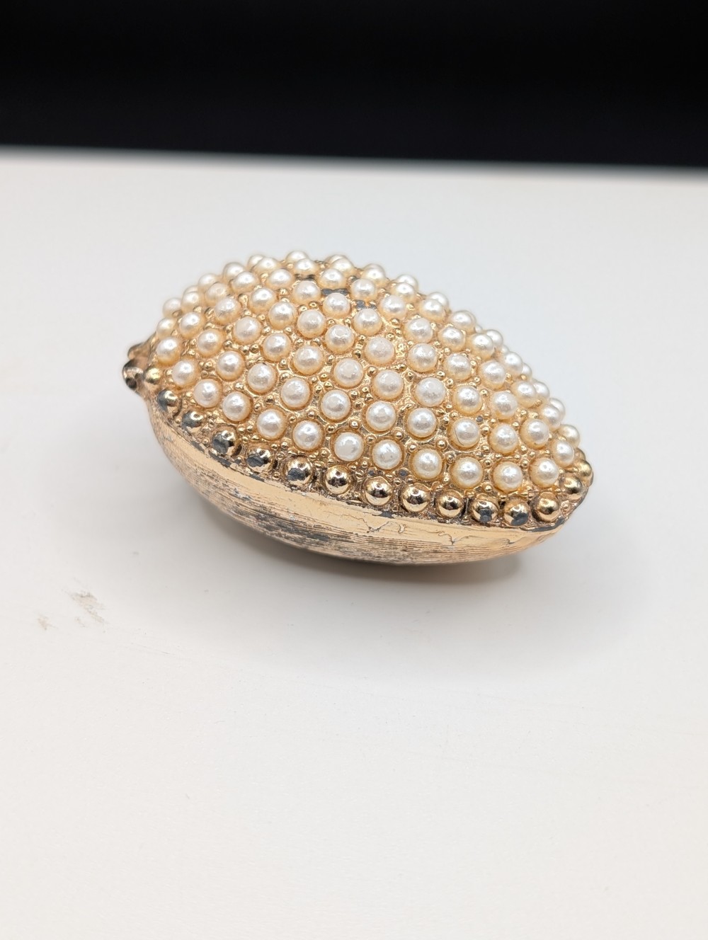 Vtg faux pearl egg trinket box