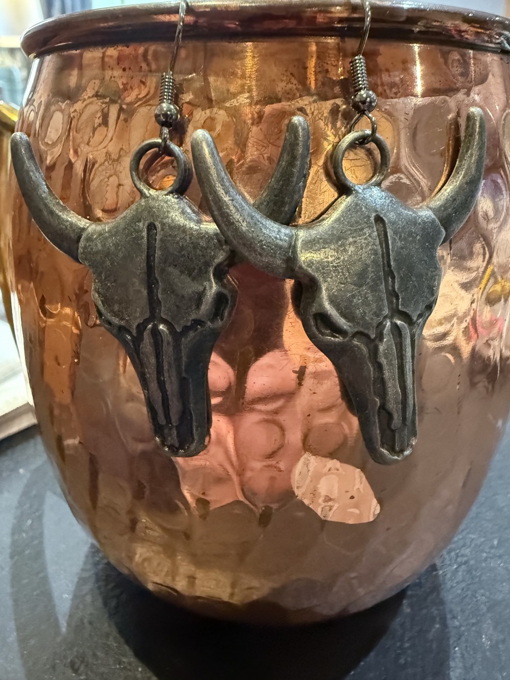 Earrings - Steer Skulls with Horns Pewter