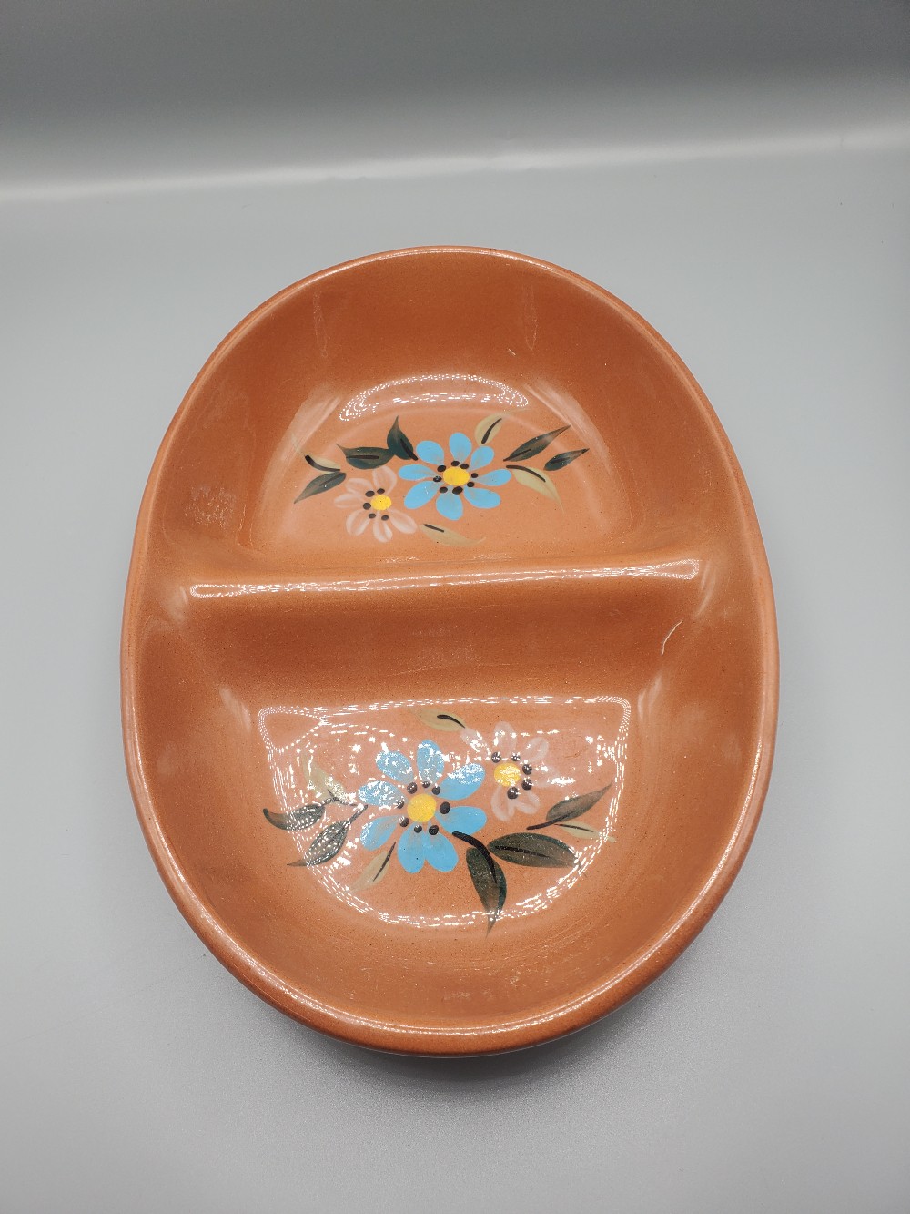Stangl Handpainted Red Stonewear Morning Blue Serving Bowl