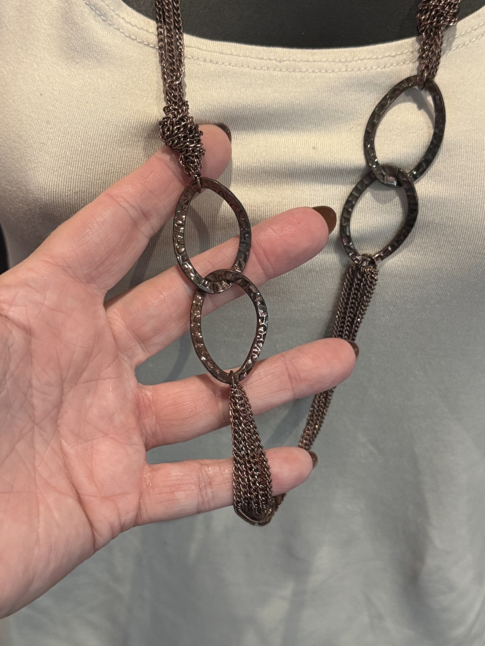Necklace - Copper Toned Multiple Chain Strand and Loops Necklace