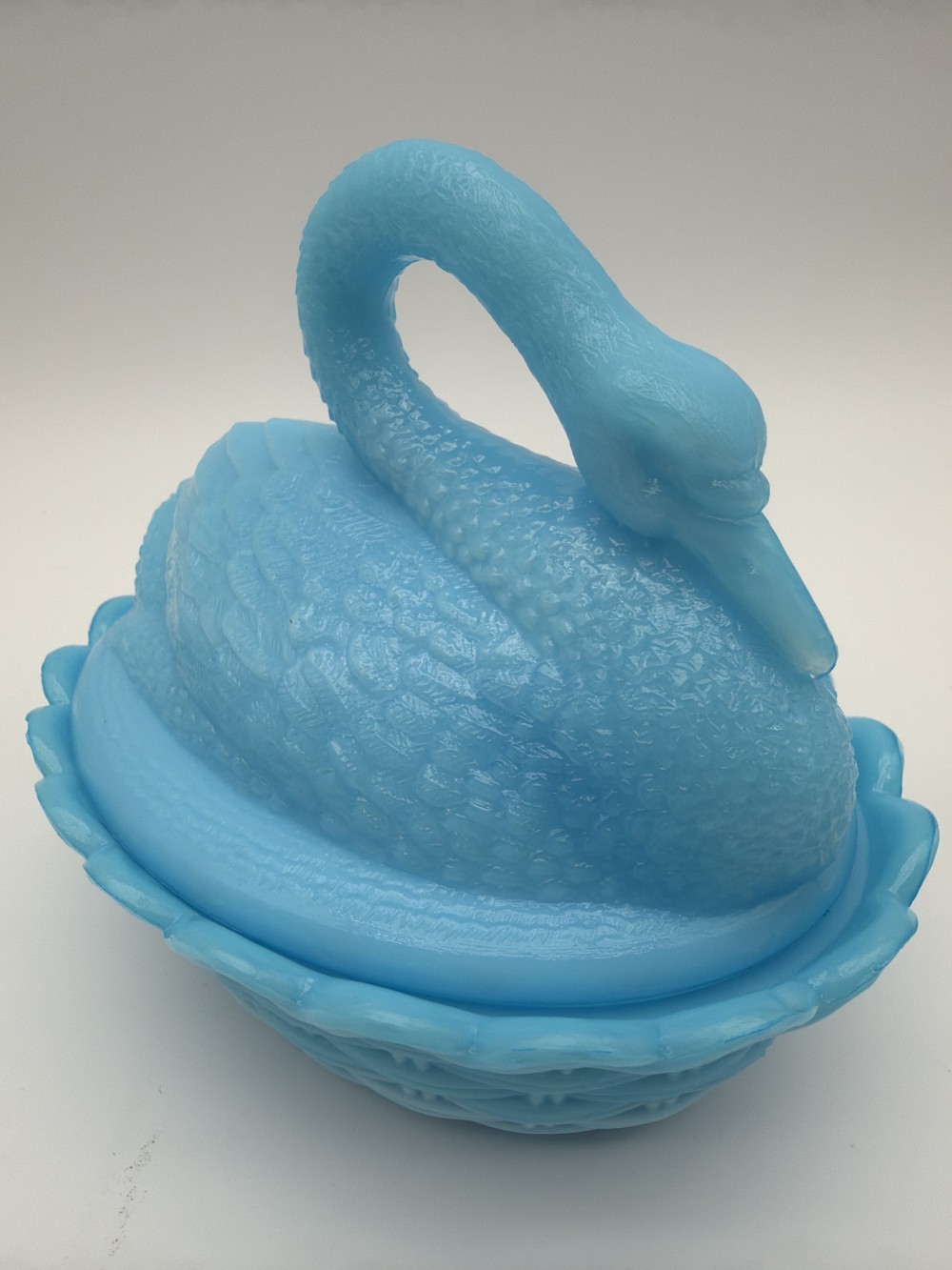 Westmoreland Blue Slag Swan Dish
