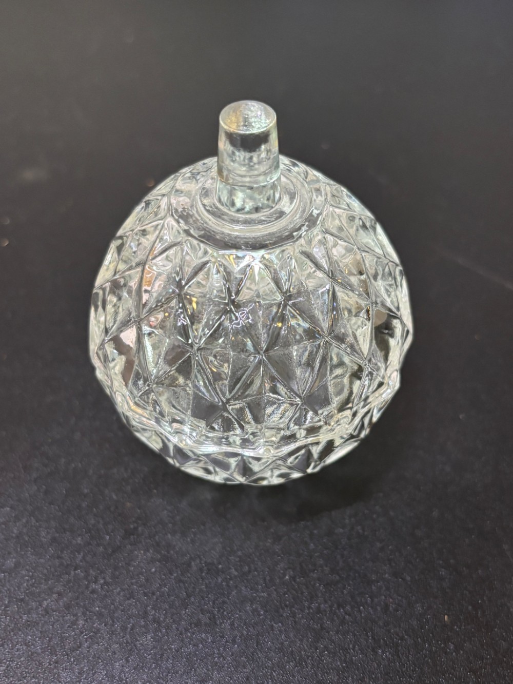Vintage Clear Pressed Glass Diamond Pattern Trinket Jar with Lid
