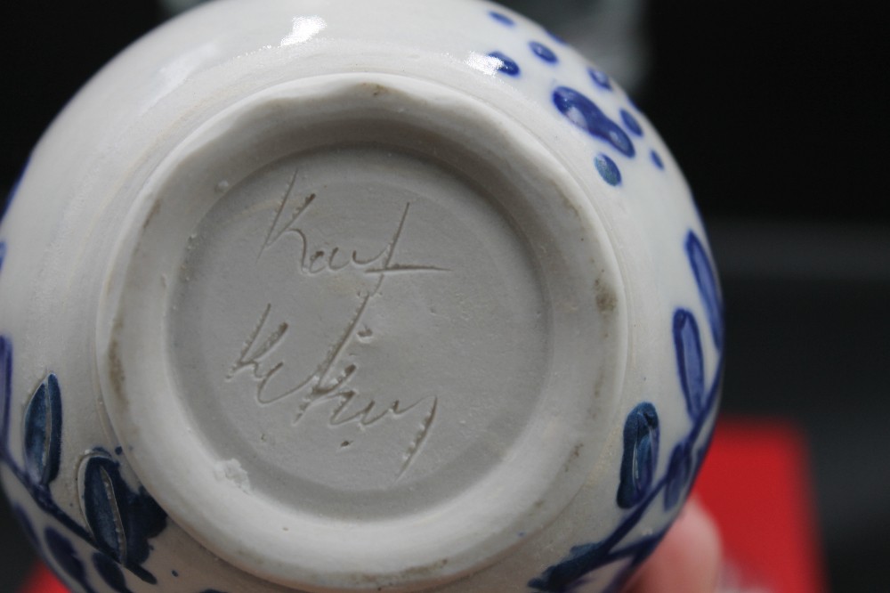 Handmade studio pottery mug blue/white