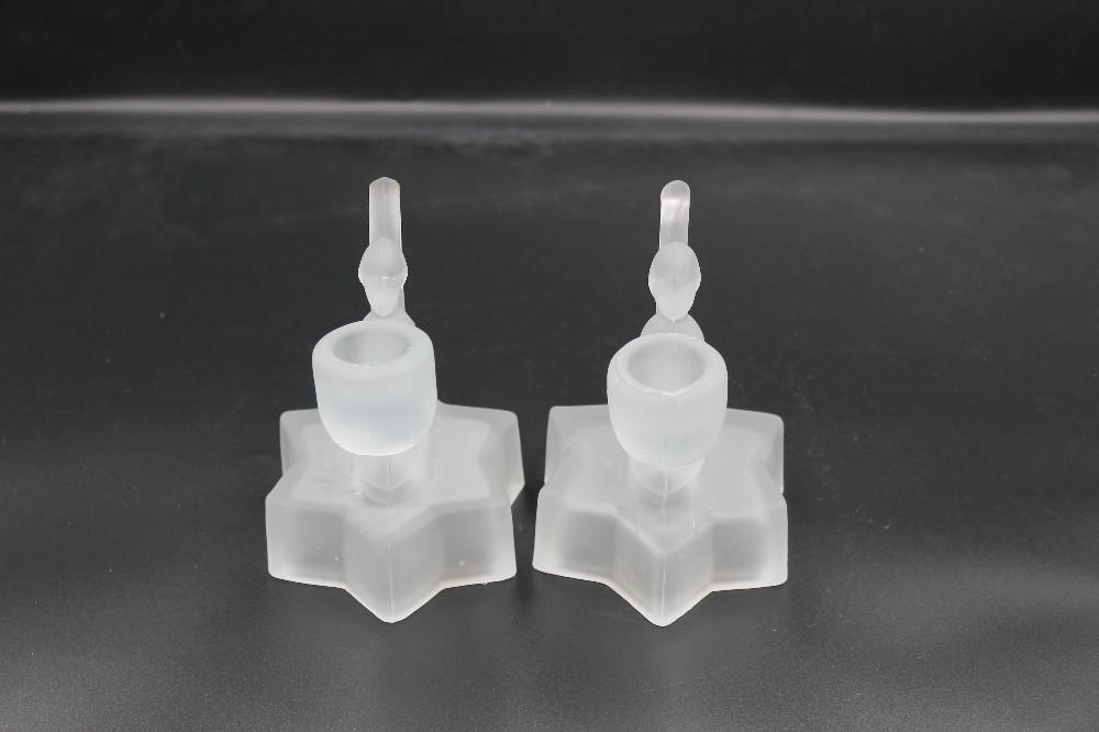 s/2 vtg L.E. Smith Frosted Glass Angel on Star Candleholders as-is