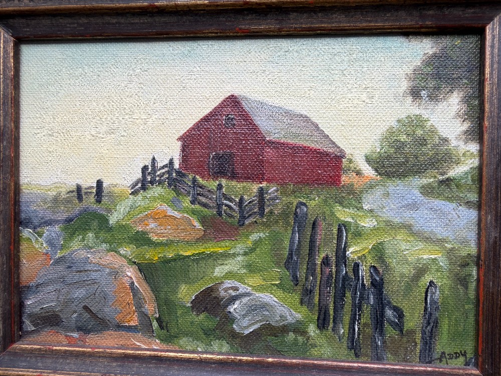 1970 Original Landscape Oil Painting Red Barn Framed and Signed